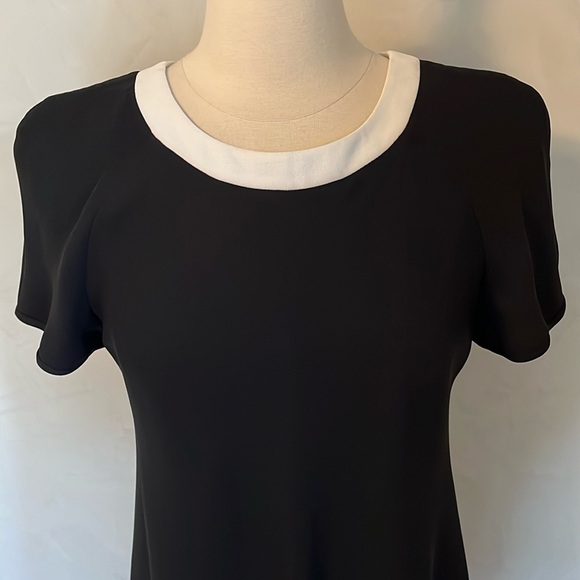 Vintage Liz Claiborne Black fit & Flare Dress w/white mod collar lined Size 12P - Picture 14 of 14